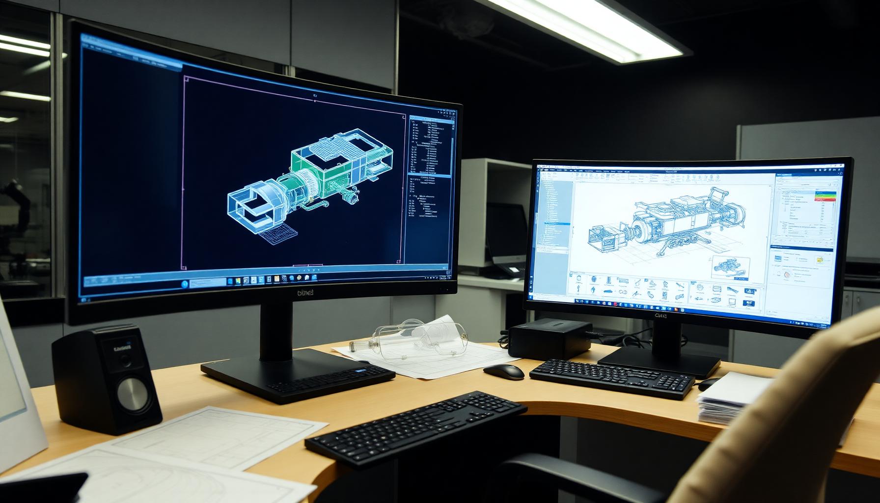 Premium-CAD-Konstruktion einer komplexen Maschinen-Baugruppe — KI-generiertes Ausgangsbild für KI-Videoproduktion Ingenieurwesen