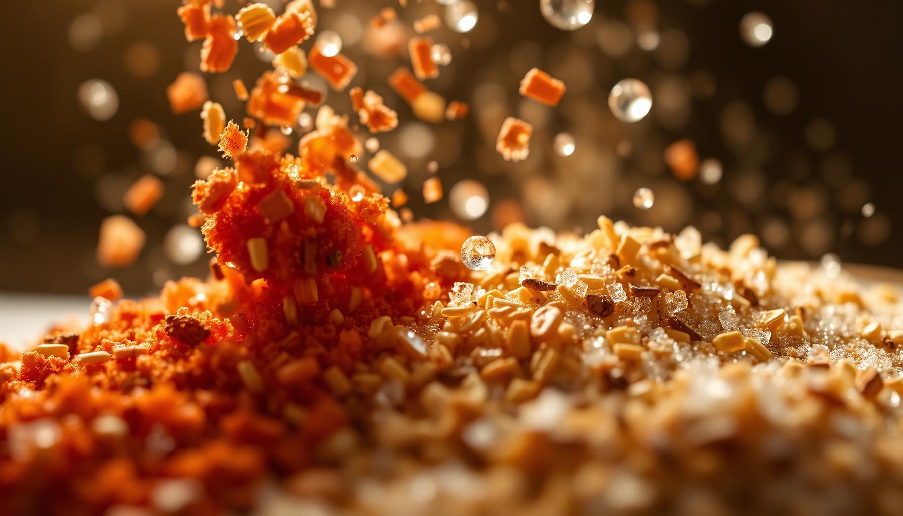 Premium-Lebensmittel-Hero im Makro mit appetitlichem Lichtsetup — KI-generierte Szene für KI-Produktfilm Food