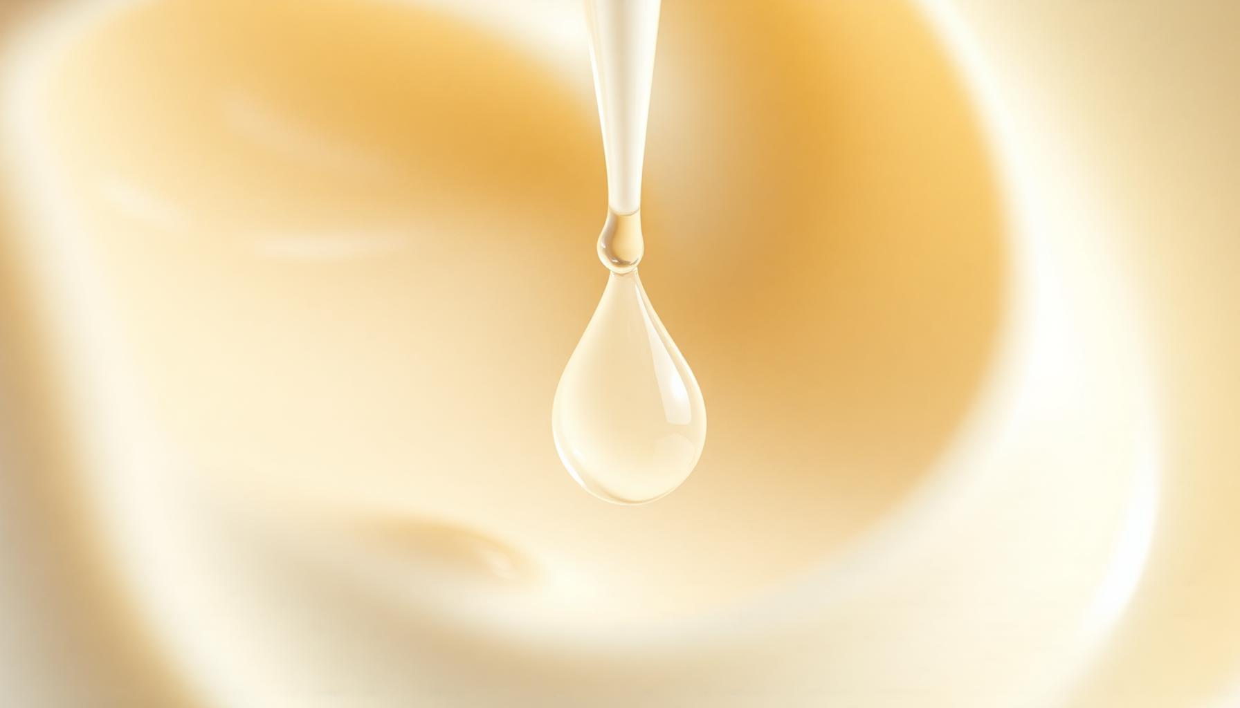 Serum-Tröpfchen im Makro mit cineastischem Licht — KI-generierte Szene für KI-Produktfilm Kosmetik