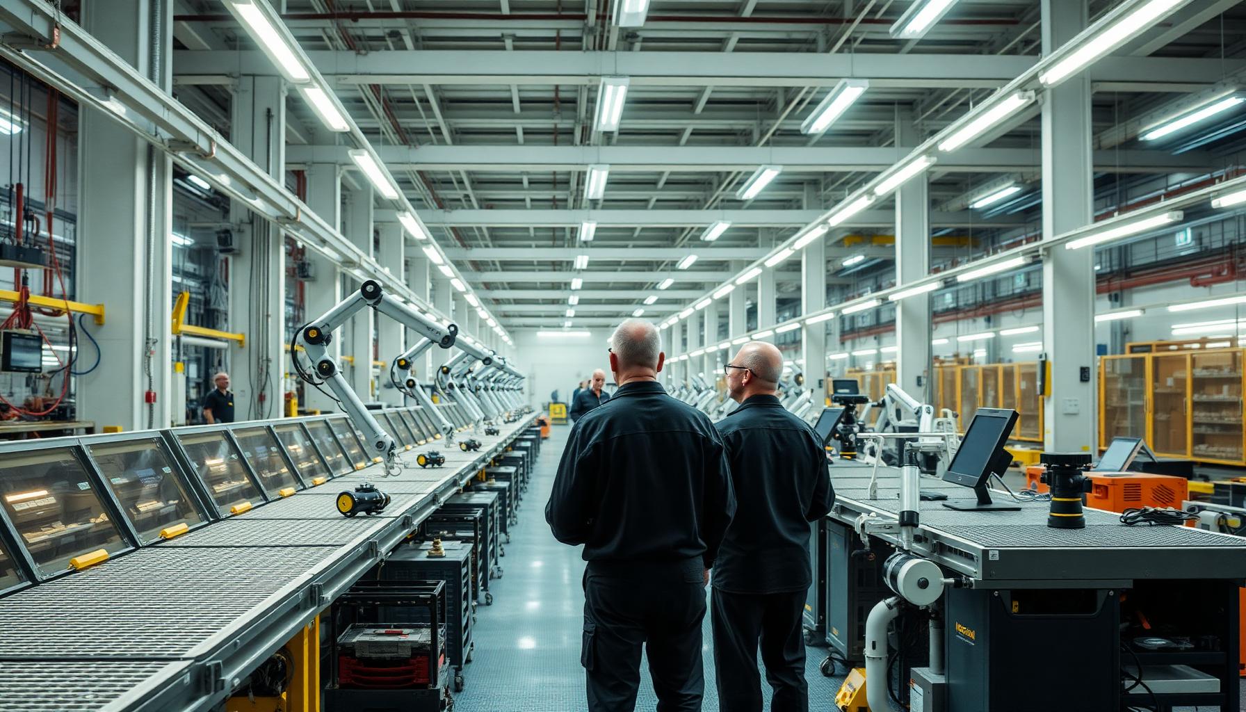 Smart-Factory-Halle in Premium-Industriebeleuchtung — KI-generiertes Ausgangsbild für KI-Videoproduktion produzierende Industrie